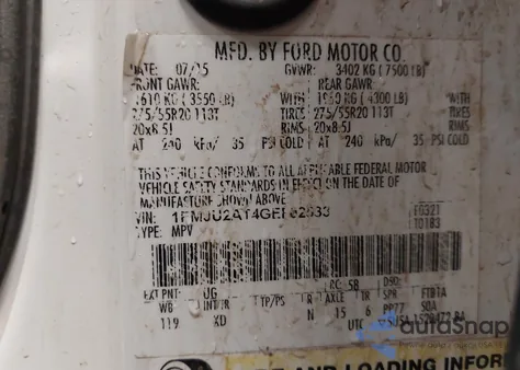 2016 Ford Expedition Limited z USA, uszkodzony, nr VIN 1FMJU2AT4GEF02533